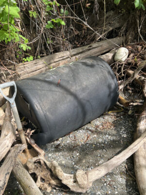 a black bucket on a tree stump (MyCoast AI)