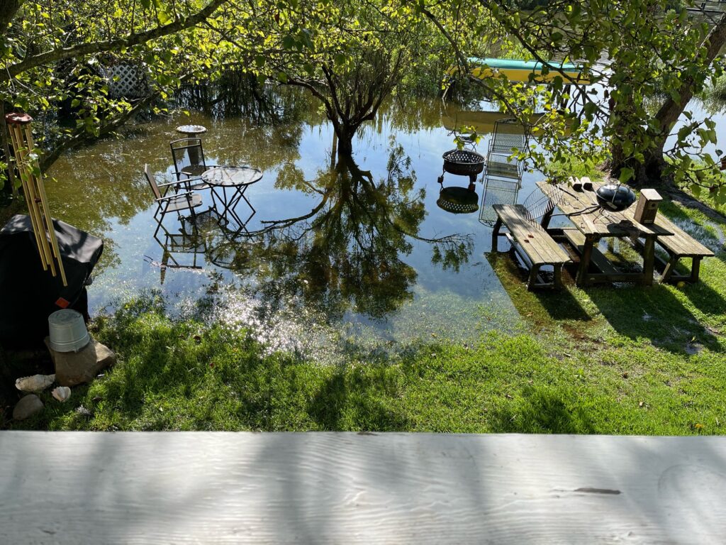 a lake with a dock and boats (MyCoast AI)