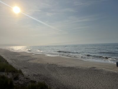 a beach with waves and the sun in the sky (MyCoast AI)