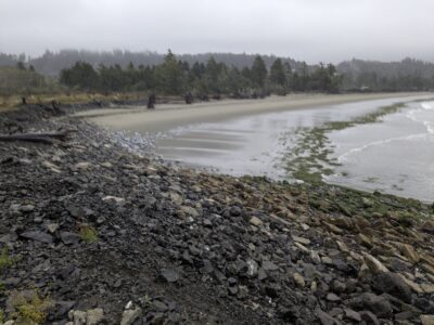 a rocky beach with a body of water in the background (MyCoast AI)