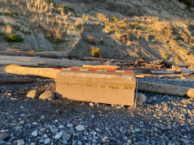 a wooden bench on a rocky hillside (MyCoast AI)