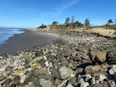 a rocky beach with a body of water in the background (MyCoast AI)
