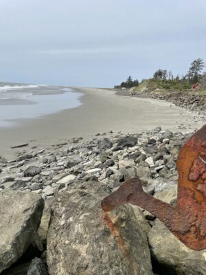 a rocky beach with a body of water in the background (MyCoast AI)