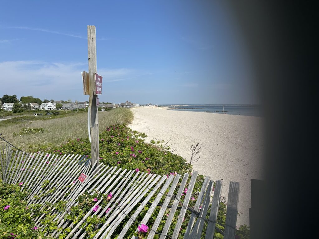 a wooden fence on a beach (MyCoast AI)