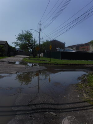 a puddle of water on a street (MyCoast AI)