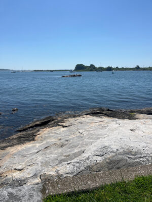 a rocky beach with a body of water in the background (MyCoast AI)