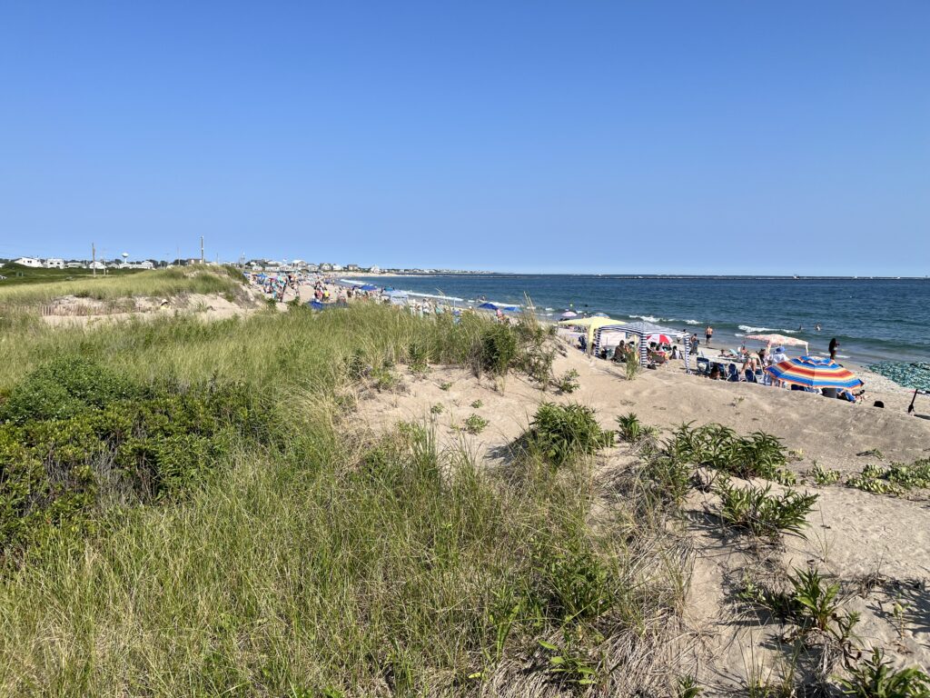 a beach with people and umbrellas (MyCoast AI)