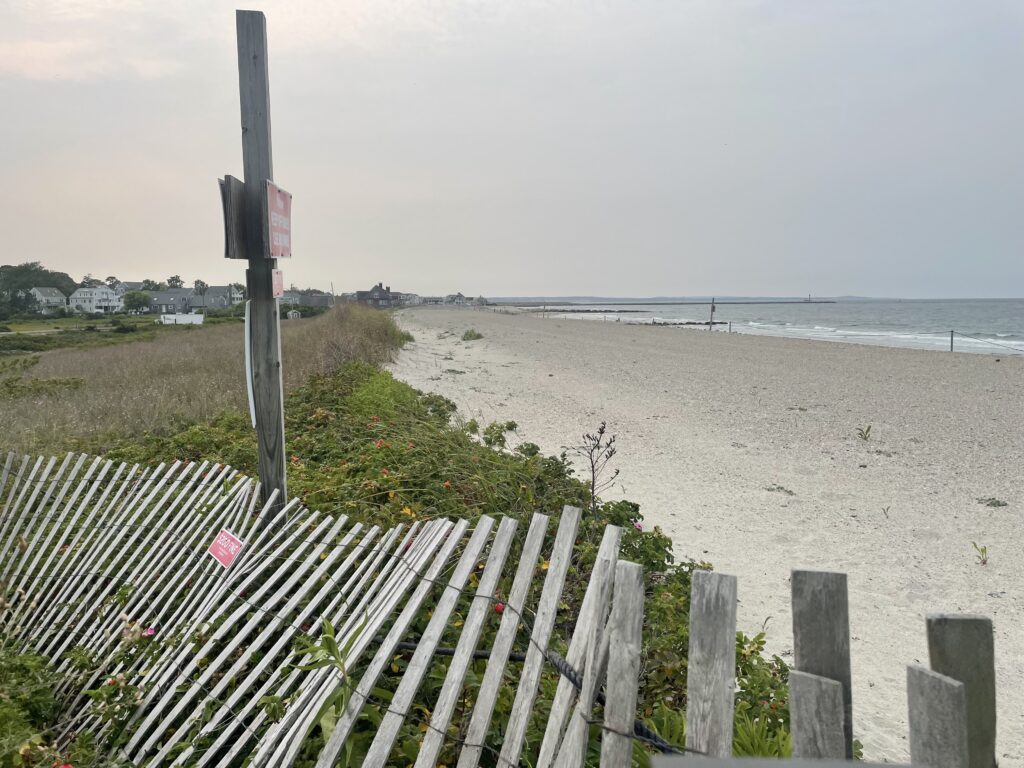 a beach with a white fence (MyCoast AI)