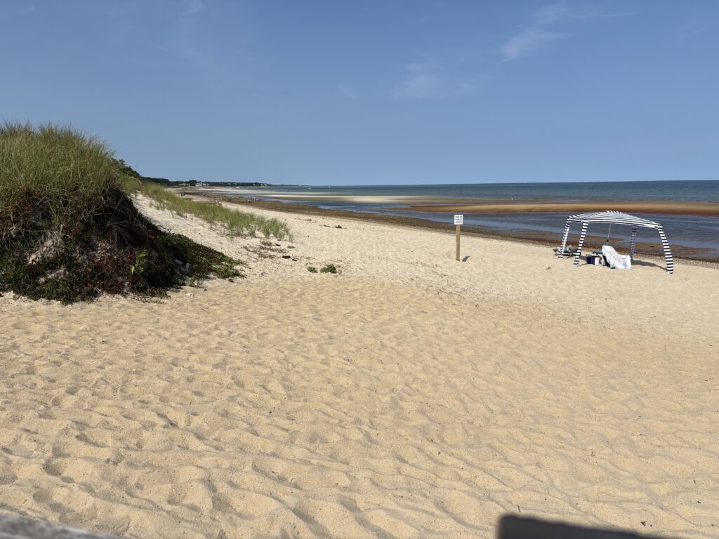 a sandy beach with a white tent (MyCoast AI)