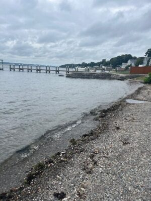 a rocky beach with a pier (MyCoast AI)