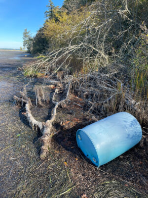 a blue plastic bottle on the ground (MyCoast AI)