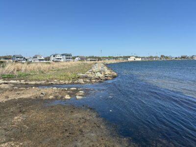 a beach with houses in the background (MyCoast AI)