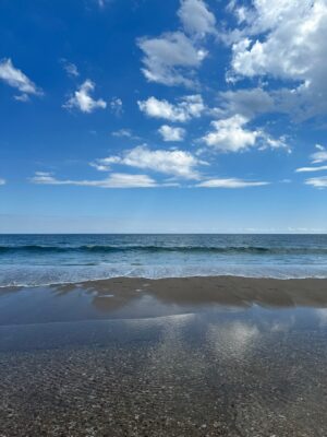 a beach with waves and blue sky (MyCoast AI)